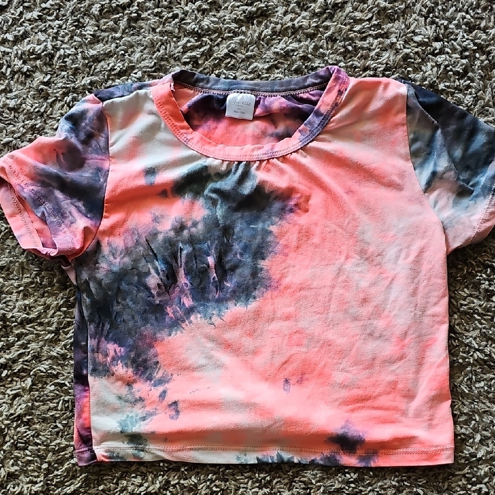 Tie-Dye Crop Top – Pink & Gray/Purple, Size S, Excellent Used Condition